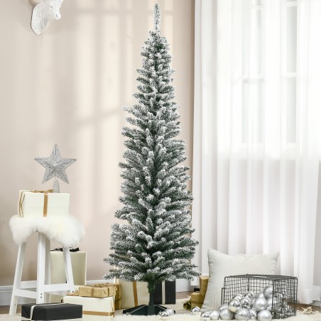 Kunstjõulupuu 210 cm lumiste PVC-okste ja metallalusega, roheline-valge