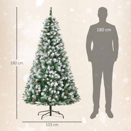 Kunstjõulupuu 180 cm, 800 oksa, 61 käbi ja lumised tipud