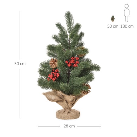50 cm mini-jõulupuu kaunistuste ja tsemendialusega, roheline