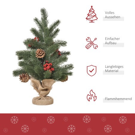 50 cm mini-jõulupuu kaunistuste ja tsemendialusega, roheline