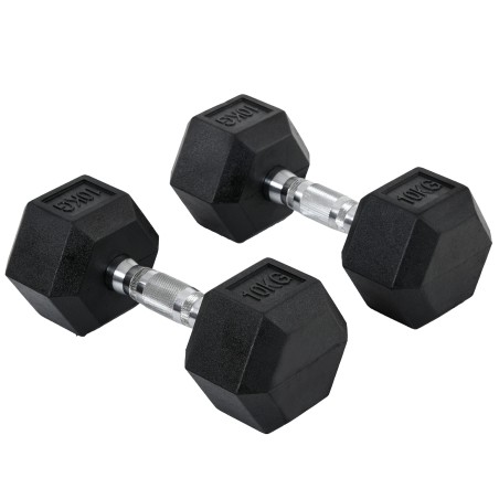 Kuusnurksed malmist hantlid rihveldatud käepidemega, 2 × 10 kg
