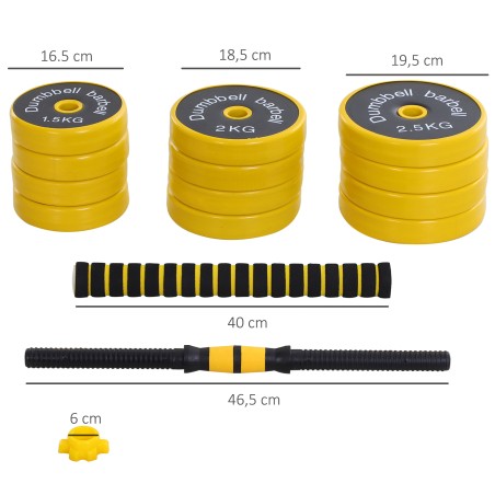 Reguleeritav 3 ühes hantli- ja kangikomplekt, 25 kg, kollane-must