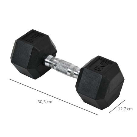 Kuusnurkne kummist kattega malmist hantlipaar, 2 × 8 kg, must