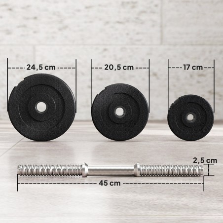 Hantlikomplekt 40 kg, 2 metallkäepidet ja 12 raskusketast, must