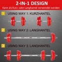 Reguleeritav 2-ühes hantli- ja kangikomplekt 20/30 kg, punane-must