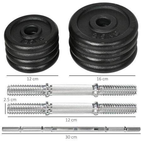 2-ühes hantel ja kang, 20 kg, 8 raskusketast, must