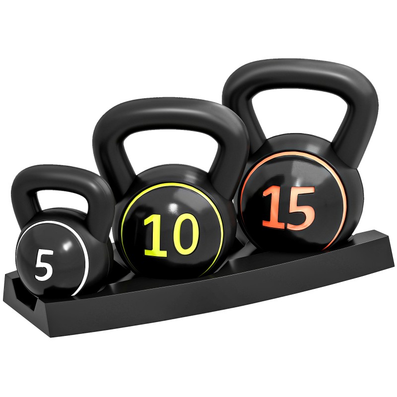 Kettlebell-komplekt, 3 raskust: 2,2 kg, 4,5 kg ja 6,8 kg, must