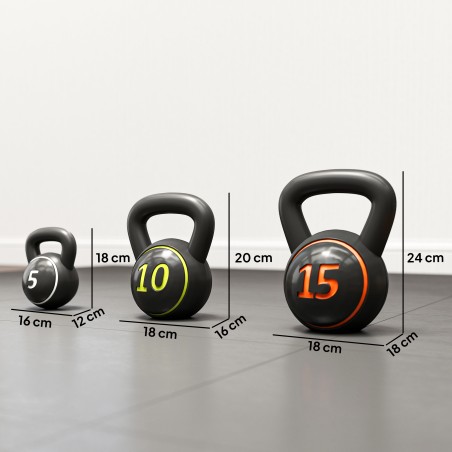 Kettlebell-komplekt, 3 raskust: 2,2 kg, 4,5 kg ja 6,8 kg, must