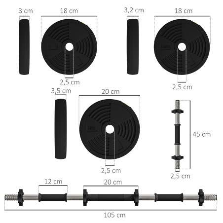 2-ühes kangi- ja hantlikomplekt, 20 kg, must ja roheline