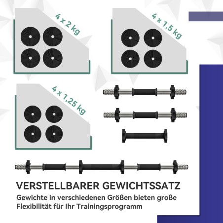 2-ühes kangi- ja hantlikomplekt, 20 kg, must ja roheline