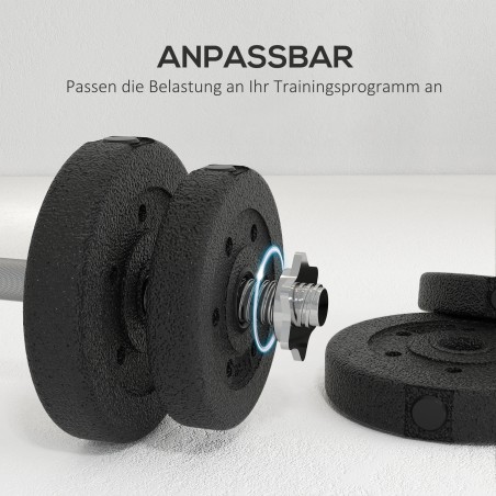 Hantlikomplekt raskusketastega, 25 kg, teras ja kunstnahk, must