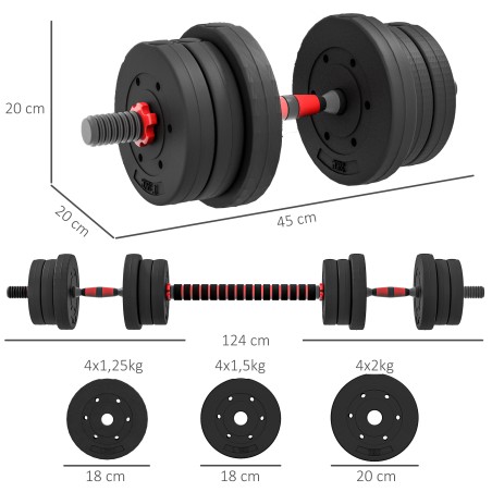 Reguleeritav 2-ühes hantli- ja kangikomplekt, 20 kg, must