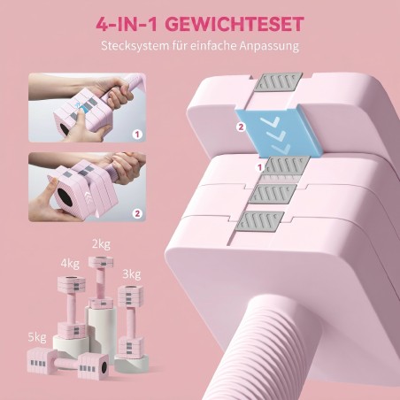 Reguleeritav terasest hantlikomplekt, 2 × 5 kg, roosa