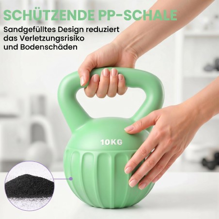 6 kg liivaga täidetud kettlebell algajatele, 21 × 21 × 27 cm, roheline