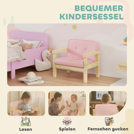 Laste tugitool velvetse välimuse ja puidust jalgadega, roosa