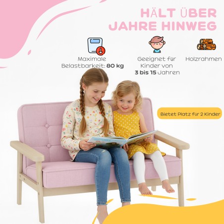 Polsterdatud laste tugitool puitraami ja sametise kattega, 3–15 aastat, roosa
