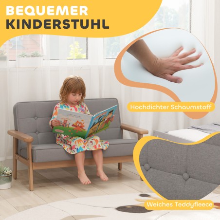 Polsterdatud sametise välimusega lastetool puitraamil, hall