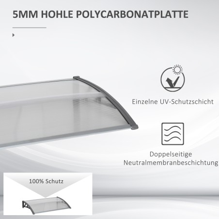 Ukse varikatus polükarbonaadist, hall, 110 × 60 × 18 cm