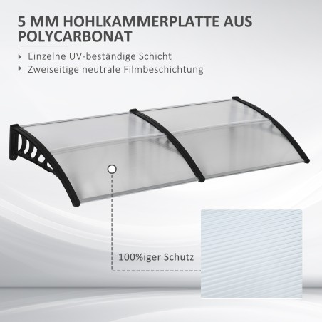 Ukse varikatus polükarbonaadist, 200 × 96 × 27 cm, must