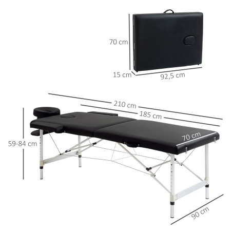 Kokkupandav reguleeritava kõrgusega massaažilaud, 90 cm, kuni 225 kg, must