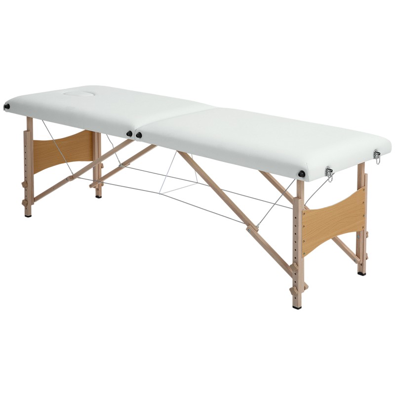 Kokkupandav 2-osaline reguleeritava kõrgusega massaažilaud, 60 cm, kreemvalge