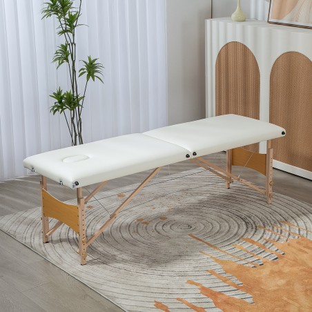 Kokkupandav 2-osaline reguleeritava kõrgusega massaažilaud, 60 cm, kreemvalge