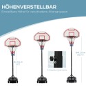 Ratastega reguleeritava kõrgusega korvpallikorv ja alus, 155–210 cm