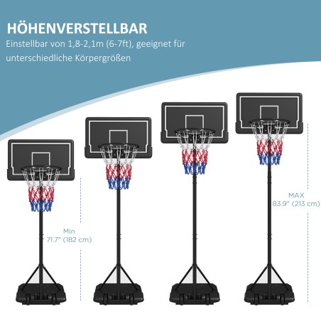 Reguleeritava kõrgusega mobiilne korvpallikorv, 1,82–2,13 m, must