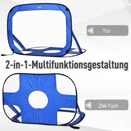 2-osaline kokkupandav sinine pop-up-jalgpalliväravate komplekt, 123 × 80 × 80 cm