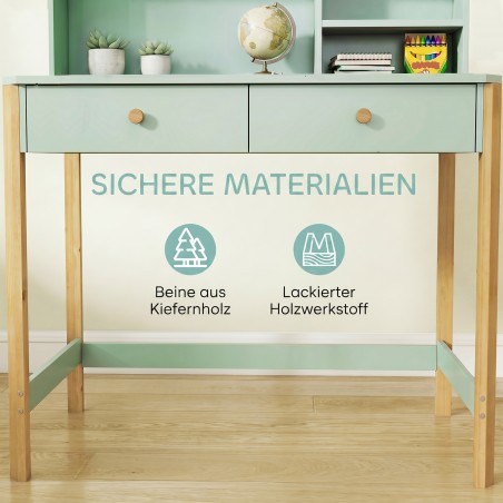 Roheline laste kirjutuslaud sahtlite, riiuli ja panipaigaga, 90 × 52 × 105 cm