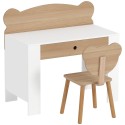 Laste lauakomplekt karukujulise laua ja tooliga, sahtel, naturaalne puit, 3–8 aastat