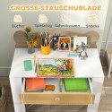 Laste lauakomplekt karukujulise laua ja tooliga, sahtel, naturaalne puit, 3–8 aastat