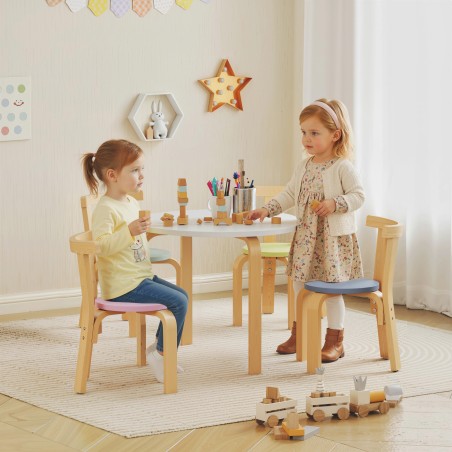5-osaline laste laua ja tooli komplekt täispuidust, värviline