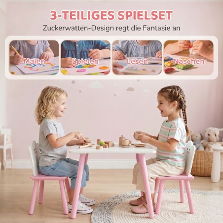 Laste laua ja toolide komplekt, 1 laud ja 2 tooli, roosa ja valge