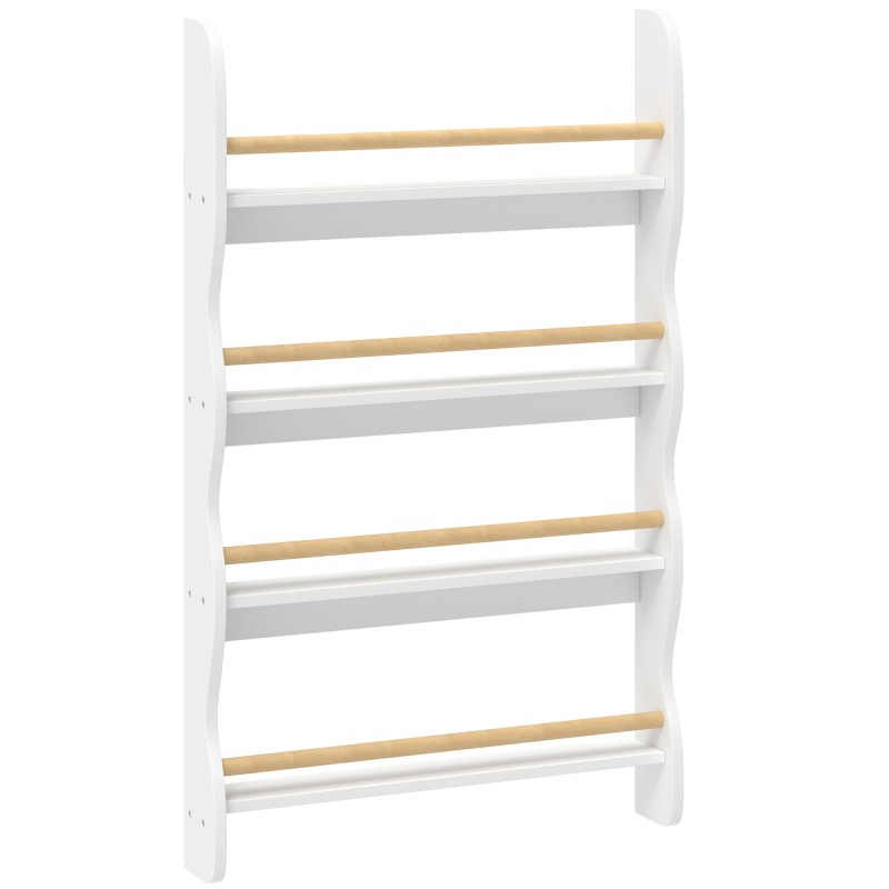 Montessori laste seinariiul 4 riiuliga ja ümberminekukaitsega, 60 × 10 × 98 cm, valge