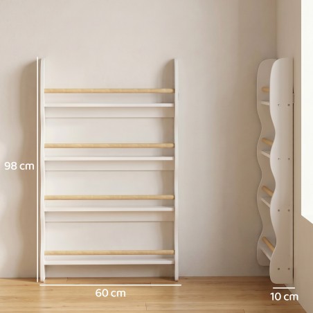 Montessori laste seinariiul 4 riiuliga ja ümberminekukaitsega, 60 × 10 × 98 cm, valge