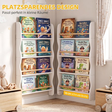 Montessori laste seinariiul 4 riiuliga ja ümberminekukaitsega, 60 × 10 × 98 cm, valge