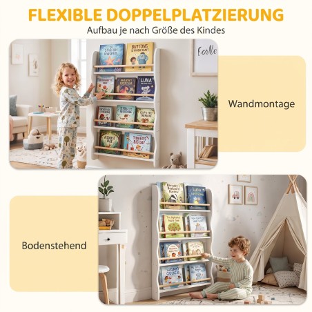 Montessori laste seinariiul 4 riiuliga ja ümberminekukaitsega, 60 × 10 × 98 cm, valge