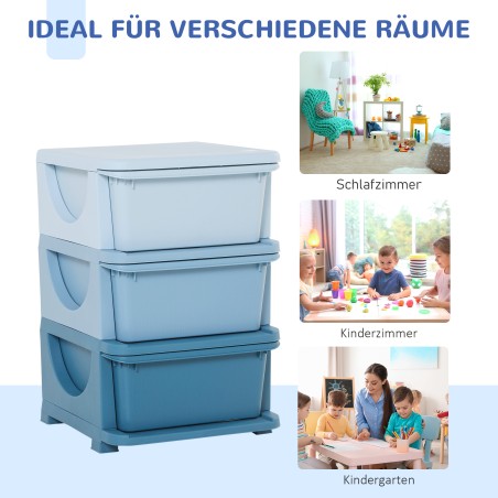 Laste hoiukast 3 sahtliga ja ümarate servadega, 37 × 37 × 56,5 cm, sinine