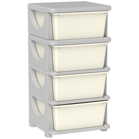 Laste hoiukast 4 suure sahtliga, plastikust, kreemvalge, 37 × 37 × 76 cm