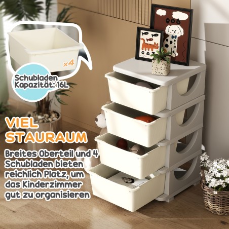 Laste hoiukast 4 suure sahtliga, plastikust, kreemvalge, 37 × 37 × 76 cm