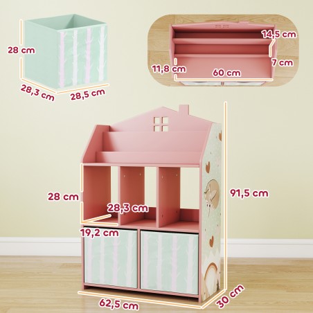 Roosa laste raamaturiiul 2 riidest sahtliga, 3–8-aastastele, 62,5 × 30 × 91,5 cm