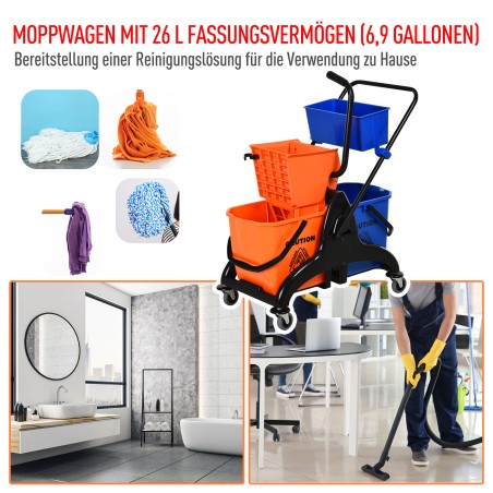Rullikutega puhastusämber, 26 l, plast ja metall, oranž
