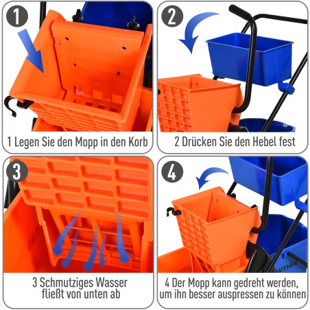 Rullikutega puhastusämber, 26 l, plast ja metall, oranž