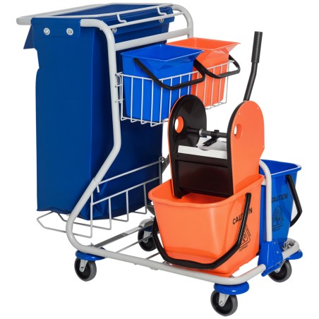 Puhastuskäru 2 × 18 l ja 2 × 6 l ämbriga, mopipressi ja korviga