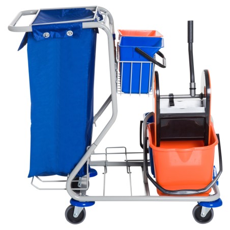 Puhastuskäru 2 × 18 l ja 2 × 6 l ämbriga, mopipressi ja korviga