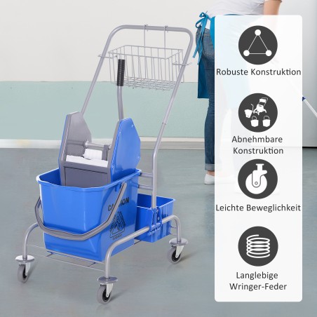 Puhastuskäru mopikasti ja nelja rattaga, 25 l, sinine