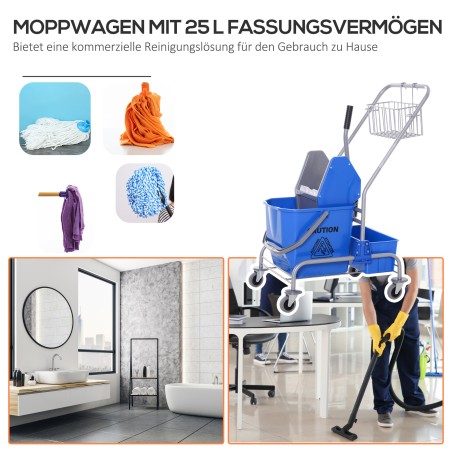 Puhastuskäru mopikasti ja nelja rattaga, 25 l, sinine