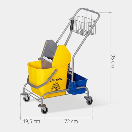 25-liitrine puhastus- ja mopikäru 4 rattaga, plastik, kollane