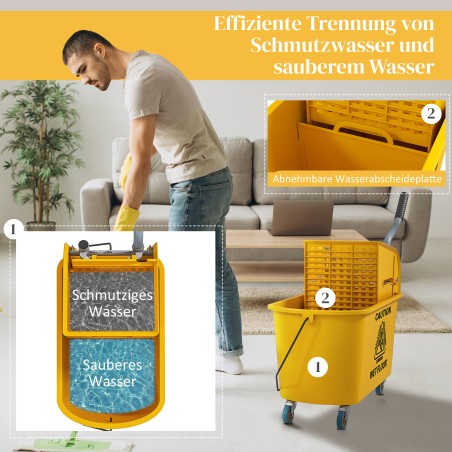 Koristuskäru 20 l pressi, pühkimiskomplekti, mopi ja ratastega